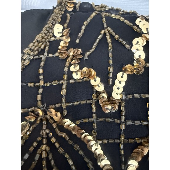 VTG Laurence Kazar 100% Silk Black Gold Beaded Gown Womens Size XL *FLAWS* - Picture 9 of 15
